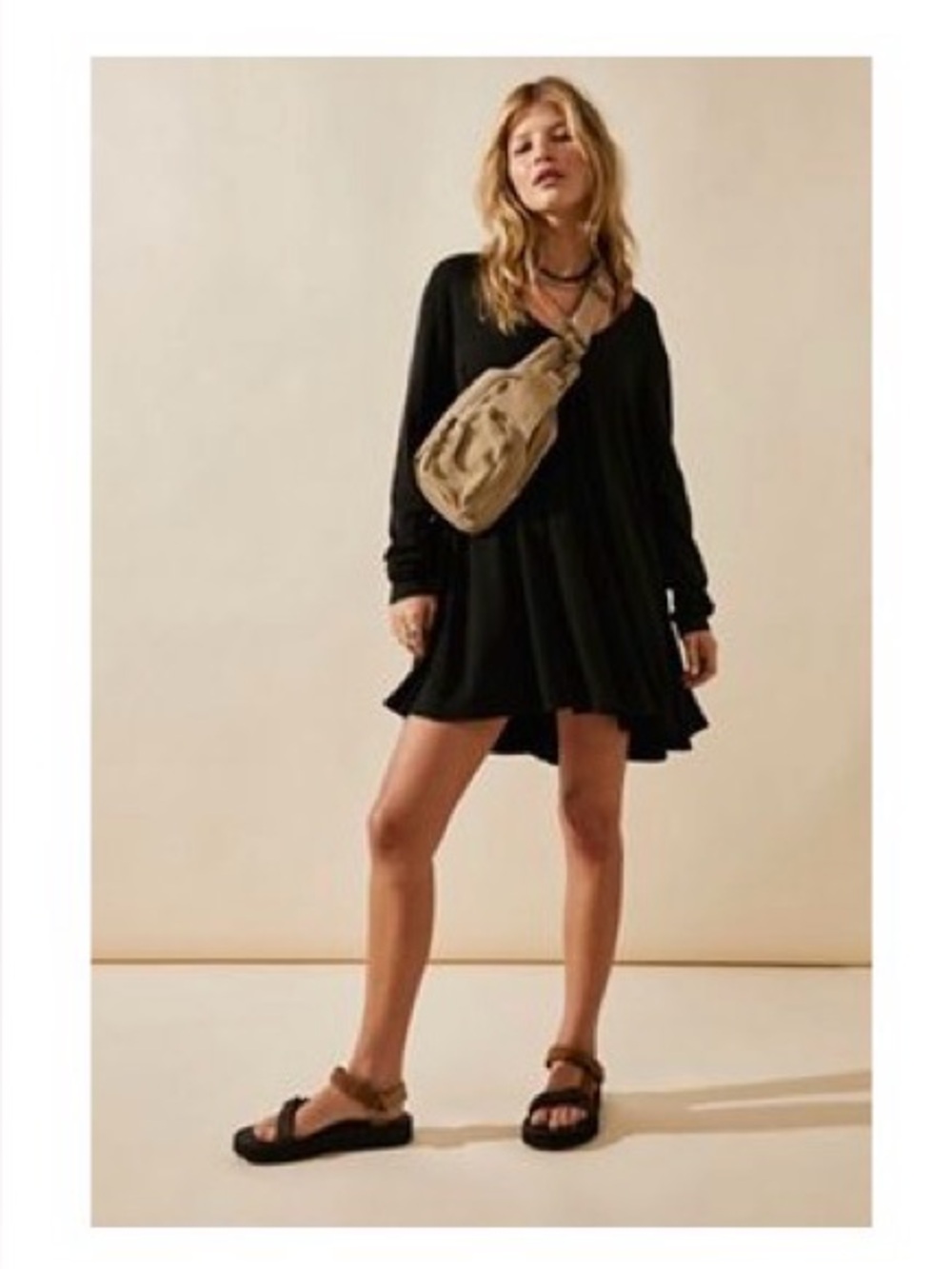 Free People Beach Lightweight Black Long-Sleeve Women's Tunic /mini dress size S